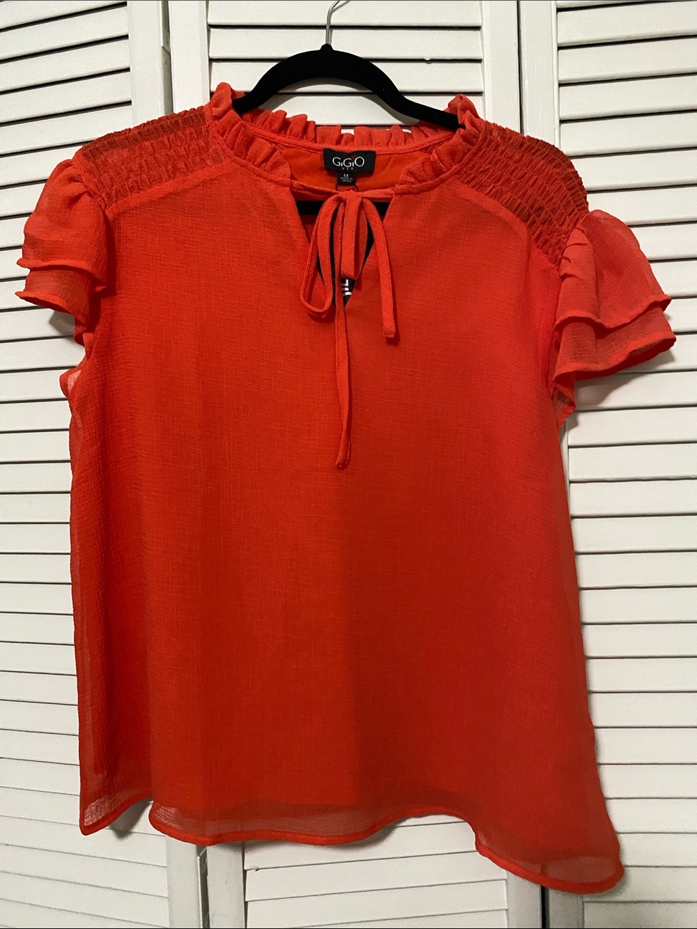Women's Red/Orange  Ruffle Sleeve Blouse